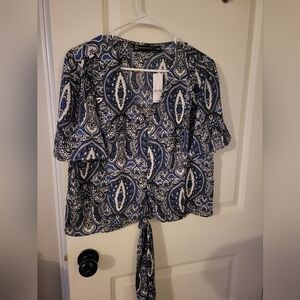 LOFT Navy and White Paisley Blouse